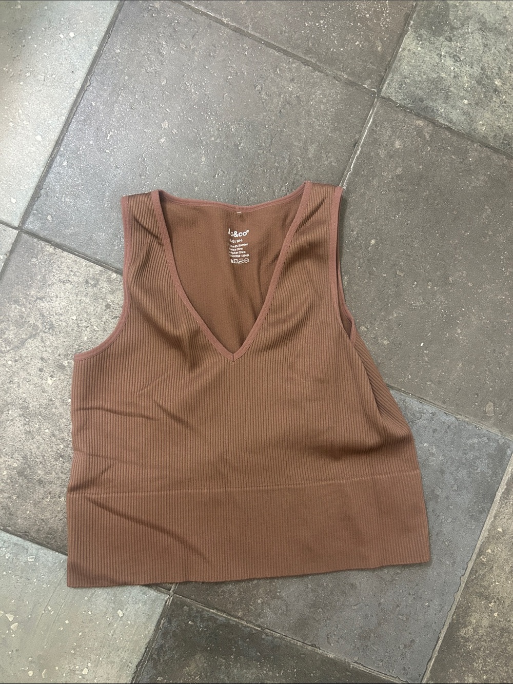 Ribbed V-Neck Tank Top in Brown